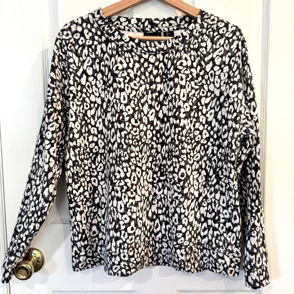 Tahari Black & White Animal Print Long Sleeve Top Size L